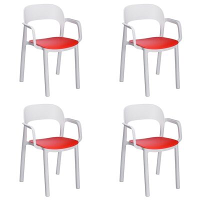 SET 4 CHAIR WITH ARMS ONA WHITE RED SEAT VT21252