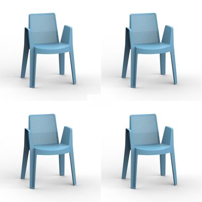 garbar PLAY Set 4 Stuhl mit Armlehnen für drinnen und draußen, Retro-Blau