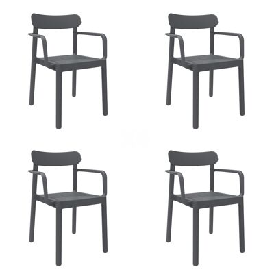 garbar ELBA Set 4 Stuhl mit Armlehnen innen, außen dunkelgrau