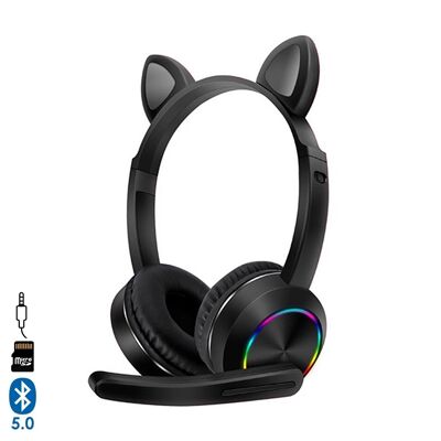 Cat AKZ-K23 children's gaming headphones with RGB led lights. Bluetooth 5.0, foldable microphone, Micro SD, Aux input. DMAN0007C00