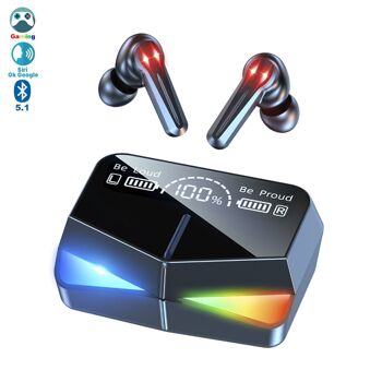 Casque de jeu M28 TWS, Bluetooth 5.1. Modes sonores de jeu et de musique. Base de charge avec lumières LED RVB. Commande tactile. DMAL0056C00 1