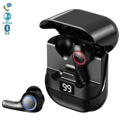 Casque PT08 TWS, Bluetooth 5.0. Base de charge avec niveau de batterie. Contrôle tactile de la lecture de musique et des appels. DMAL0053C00