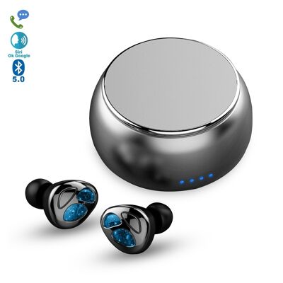 Casque TWS D09 Bluetooth 5.0, commandes de lecture. Socle de charge 420 mAh. DMAG0025C01