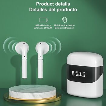 Casque TWS IQD757 Bluetooth 5.0, commandes tactiles. Base de charge 300mAh avec écran. DMAG0024C01 2