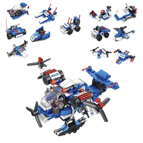 Avión de policía 12 en 1, de 251 piezas. Construye 12 modelos individuales con 2 formas cada uno. DMAK0476C30