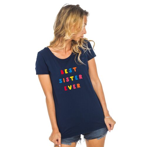 TSHIRT NAVY BEST SISTER EVER COLORÉE WAF femme