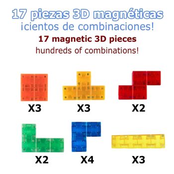 Blocs de construction magnétiques 3D multicolores, jeu d'intelligence et d'adresse. Niveau intermédiaire, 17 pièces. DMAG0004C91 2