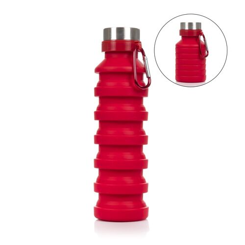 Botella deportiva plegable de silicona. 470 a 550ml, libre de BPA, tapón de rosca de acero inoxidable. DMAG0134C50