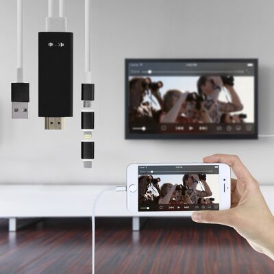 Câble HDMI TPE avec connecteur pour iOS, Micro USB et Type C (Android) DMZ065BK