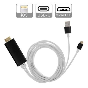 Câble HDMI TPE avec connecteur pour iOS, Micro USB et Type C (Android) DMZ065BK 2