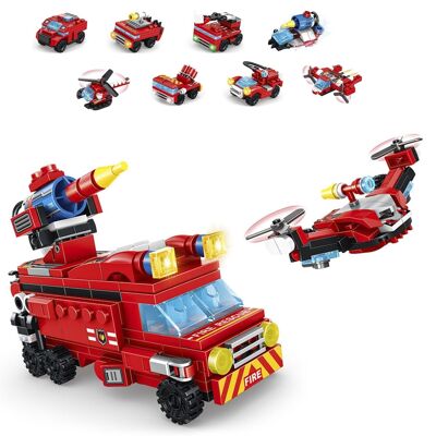 Multifunctional fire truck and 8-in-2 drone, with 359 pieces. Build 8 individual models with 2 shapes each. DMAK0243C50