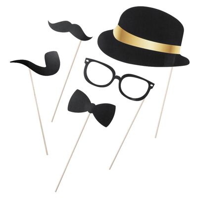 Carrey, set selfie de 5 piezas con divertidos accesorios sombrero, pipa, bigote, palomita y gafas. DMAK0057C00