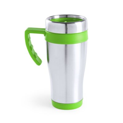 Carson 450ml stainless steel mug with a glossy finish body and matching accessories. DMAG0110C22