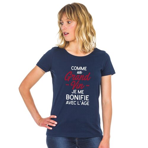 TSHIRT NAVY COMME UN GRAND VIN JE ME BONIFIE AVEC L'ÂGE WAF femme