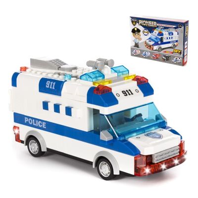 Police van with lights and sound effects. To build, 68 pieces. Recoil inertia operation. DMAH0100C0130