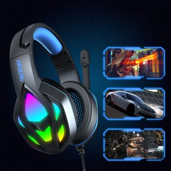 Casque H1003 Ultra-Flexible Premium .10 FULL RGB lights. Casque de jeu avec microphone, connexion minijack pour PC, ordinateur portable, PS4, Xbox One, mobile, tablette. DMAL0035C30 2