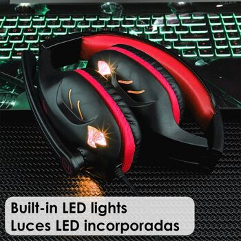 Casque IN-968. Casque de jeu avec microphone, connexion minijack et lumières LED, pour PC/Mac. DMAD0198C0050 4