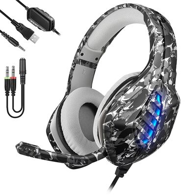 J1 Ultra-Flexible Premium headset with 15 full RB led. Gaming headphones with microphone, minijack connection for PC, laptop, PS4, Xbox One, mobile, tablet. Microphone cancellation. DMAL0039C83