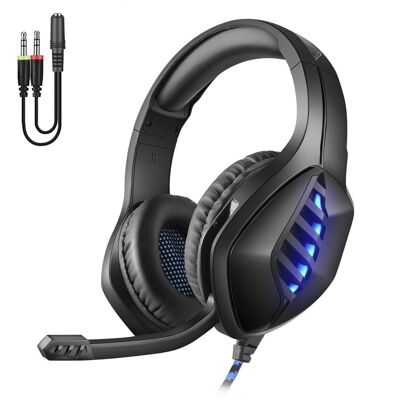 J1 Ultra-Flexible Premium Headset with lights. Gaming headphones with microphone, minijack connection for PC, laptop, PS4, Xbox One, mobile, tablet. Microphone cancellation. DMAL0038C30