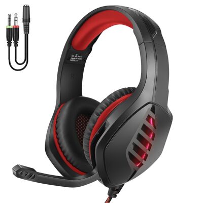 J1 Ultra-Flexible Premium Headset with lights. Gaming headphones with microphone, minijack connection for PC, laptop, PS4, Xbox One, mobile, tablet. Microphone cancellation. DMAL0038C50