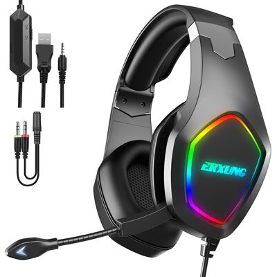 J20 Ultra-Flexible Premium Headset .7 FULL RGB lights. Gaming headphones with microphone, minijack connection for PC, laptop, PS4, Xbox One, mobile, tablet. DMAL0033C00