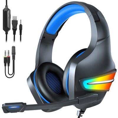 J6 Ultraflexibles Premium-Headset .11 VOLLSTÄNDIGE RGB-Leuchten. Gaming-Kopfhörer mit Mikrofon, Miniklinken-Anschluss für PC, Laptop, PS4, Xbox One, Handy, Tablet. DMAL0036C30