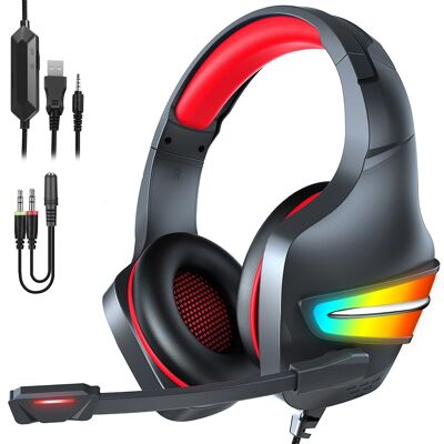 J6 Ultraflexibles Premium-Headset .11 VOLLSTÄNDIGE RGB-Leuchten. Gaming-Kopfhörer mit Mikrofon, Miniklinken-Anschluss für PC, Laptop, PS4, Xbox One, Handy, Tablet. DMAL0036C50