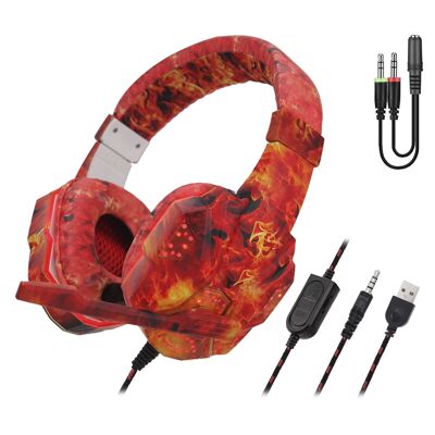 SY830MV-Headset mit LED-Leuchten. Gaming-Kopfhörer mit Mikrofon, Miniklinken-Anschluss für PC, Laptop, PS4, Xbox One, Handy, Tablet. Lautstärkeregler DMAL0042C50