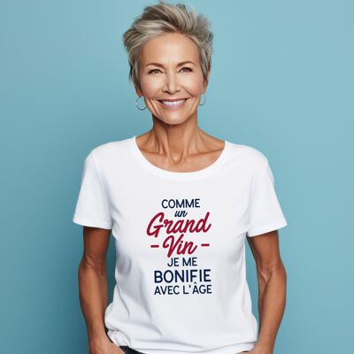 CAMISETA BLANCA COMO UN GRAN VINO ME BENEFICIO CON WAF EDAD mujer