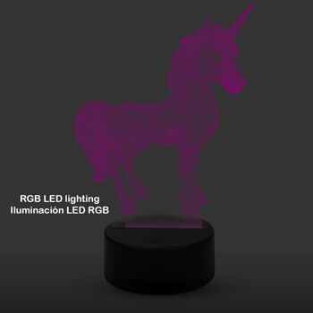 Lampe d'ambiance effet 3D, design Licorne. Lumières RVB interchangeables, avec effets et télécommande. DMAF0058CT302 4