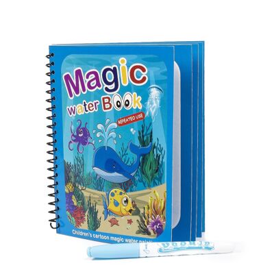Underwater animals design coloring book. Magic paint for children, reusable. Draw and paint without staining. Includes water marker. DMAH0166C30