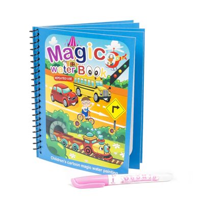 Libro para colorear al agua diseño vehículos. Pintura mágica para niños, reutilizable. Dibuja y pinta sin manchar. Incluye rotulador de agua. DMAH0166C39