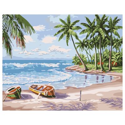 Canvas with drawing to paint by numbers, 40x50cm. Design boats and ocean. Includes necessary brushes and paints. DMAH0066C36