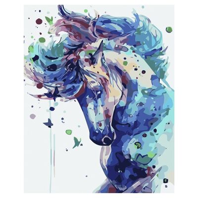 Canvas with drawing to paint by numbers, 40x50cm. Colorful horse design. Includes necessary brushes and paints. DMAH0066C31