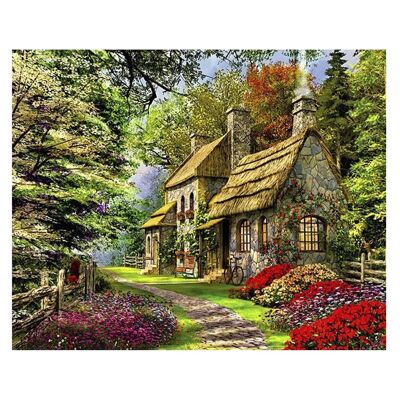 Canvas with drawing to paint by numbers, 40x50cm. Country house design. Includes necessary brushes and paints. DMAH0066C20