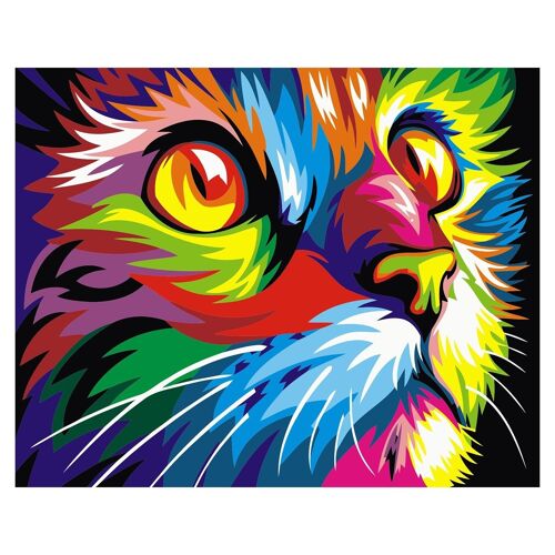 Lienzo con dibujo para pintar con números, de 40x50cm. Diseño gato multicolor. Incluye pinceles y pinturas necesarias. DMAH0066C91V1