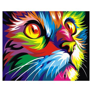 Toile avec dessin à peindre par numéros, 40x50cm. Conception de chat multicolore. Comprend les pinceaux et les peintures nécessaires. DMAH0066C91V1 1