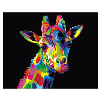 Toile avec dessin à peindre par numéros, 40x50cm. Motif girafe multicolore. Comprend les pinceaux et les peintures nécessaires. DMAH0066C91V2 1