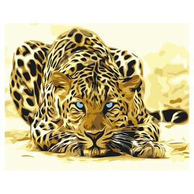 Lienzo con dibujo para pintar con números, de 40x50cm. Diseño leopardo. Incluye pinceles y pinturas necesarias. DMAH0066C80