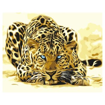 Toile avec dessin à peindre par numéros, 40x50cm. Conception de léopard. Comprend les pinceaux et les peintures nécessaires. DMAH0066C80 1