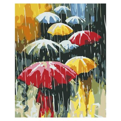 Leinwand mit Zeichnung zum Malen nach Zahlen, 40x50cm. Regenschirm-Design. Inklusive notwendiger Pinsel und Farben. DMAH0066C70