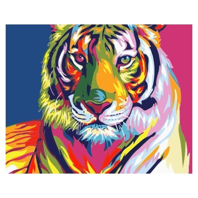 Canvas with drawing to paint by numbers, 40x50cm. Multicolored tiger design. Includes necessary brushes and paints. DMAH0066C91V4