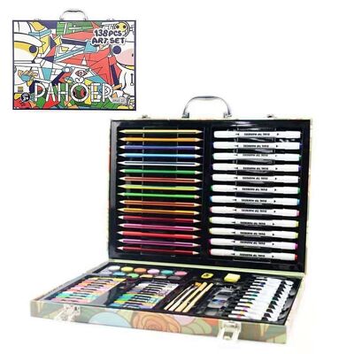 Fine arts briefcase 138 pieces with pencils and double-ended markers, watercolors, pastel waxes, acrylics, brushes and accessories. STREET GRAFFITI design. DMAL0017C91