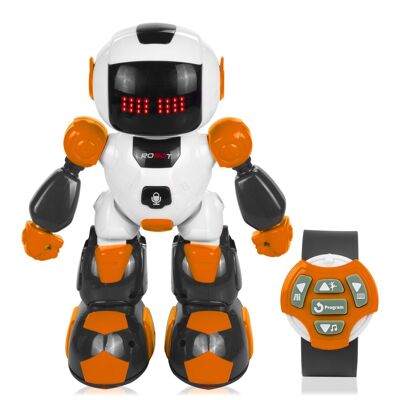 Mini Robot por control remoto. Mando a distancia infrarrojo pulsera. Funciones programables. Modos automáticos: baila, cuenta historias, música. DMAG0013C17
