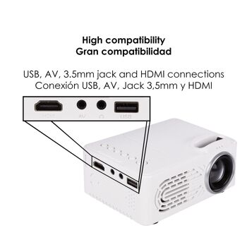 Mini vidéoprojecteur 814. Prend en charge HD 1080P. De 25 à 80 pouces, contraste 1000:1, haut-parleur intégré et télécommande. DMAF0142C00 5