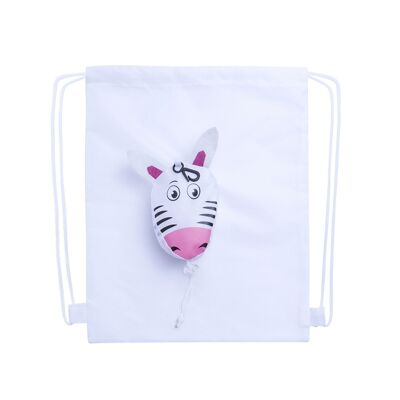 Kissa faltbarer Rucksack mit Kordelzug für Jungen aus 190T Polyester. Klein gefaltet in Form eines Zebras. DMAH0015C01