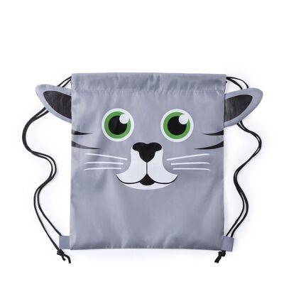 Llorel foldable drawstring backpack for boys, in soft 210T polyester. Cat design. DMAH0019C04