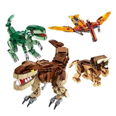 Pack of 4 Dinosaurs. Each dinosaur convertible into 3 forms (dinosaur + robot + vehicle) 979 pieces. DMAK0232C91