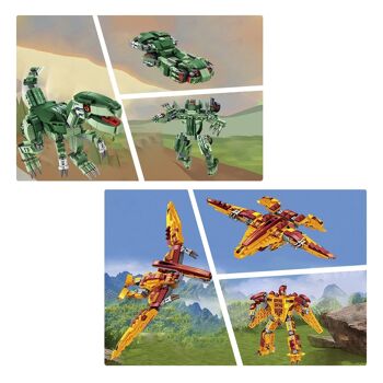 Pack de 4 dinosaures. Chaque dinosaure convertible en 3 formes (dinosaure + robot + véhicule) 979 pièces. DMAK0232C91 2