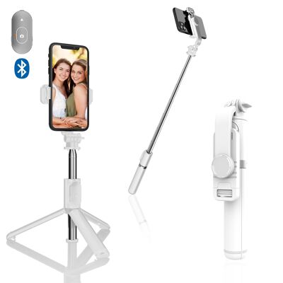 Selfie stick with extendable tripod and Bluetooth remote shutter release. DMAN0035C01